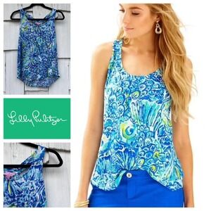 Lilly Pulitzer Cordelia After Party Tank Top Blue Floral Print Racerback Size S